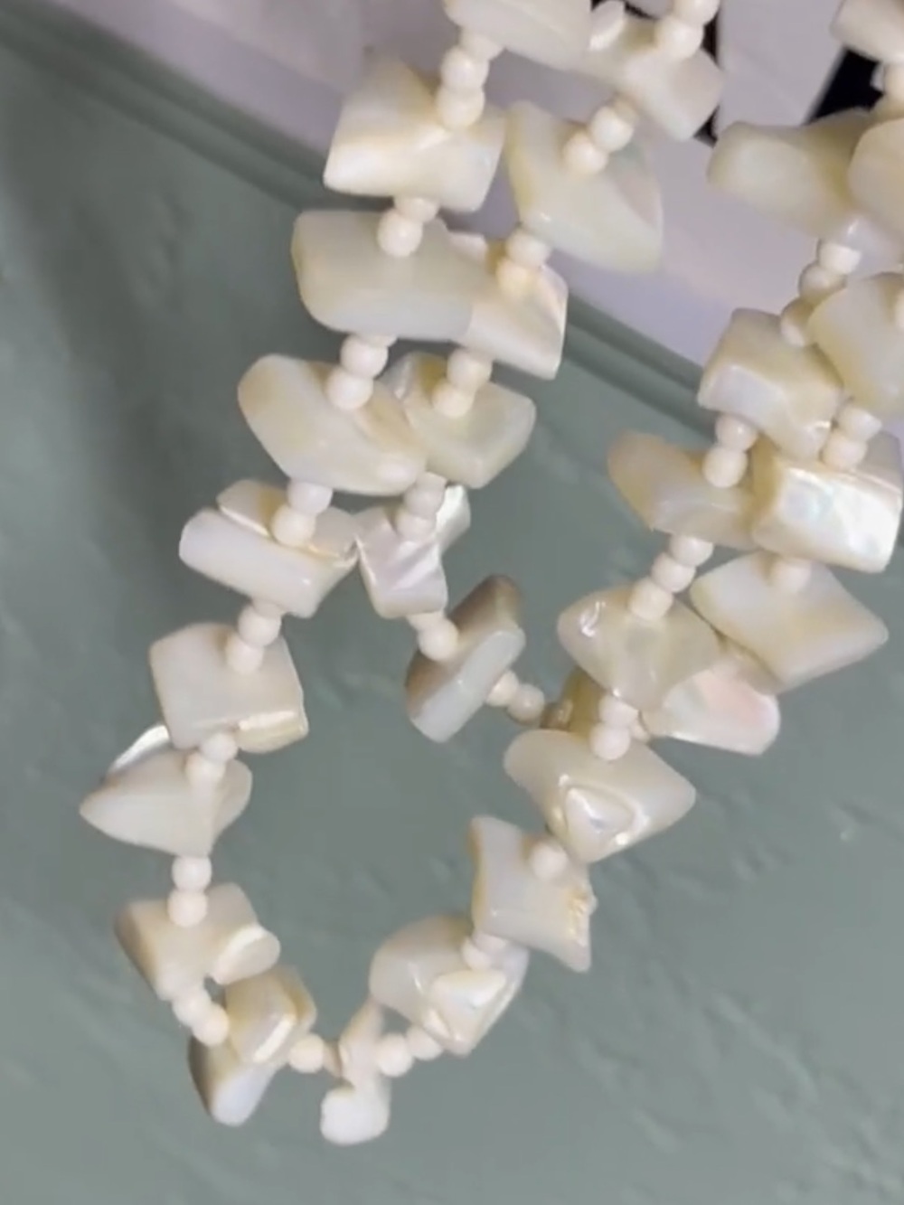 Vintage 36” Mother of Pearl Necklace Long Strand Boho Shell Ivory Beads